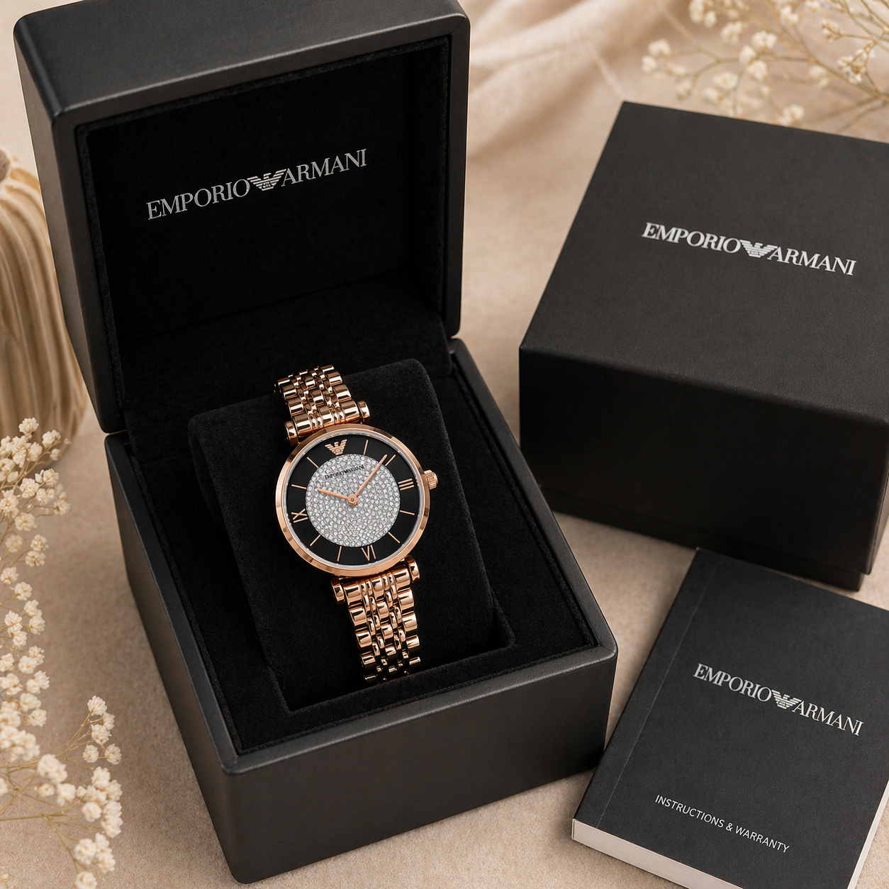Emporio Armani Crystal Luxe Dial Watch – Rose Gold Case Stainless Steel Bracelet