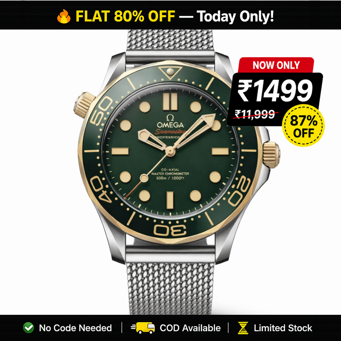 Aurex Diver Classic – Silver Case Green Dial Mesh Bracelet