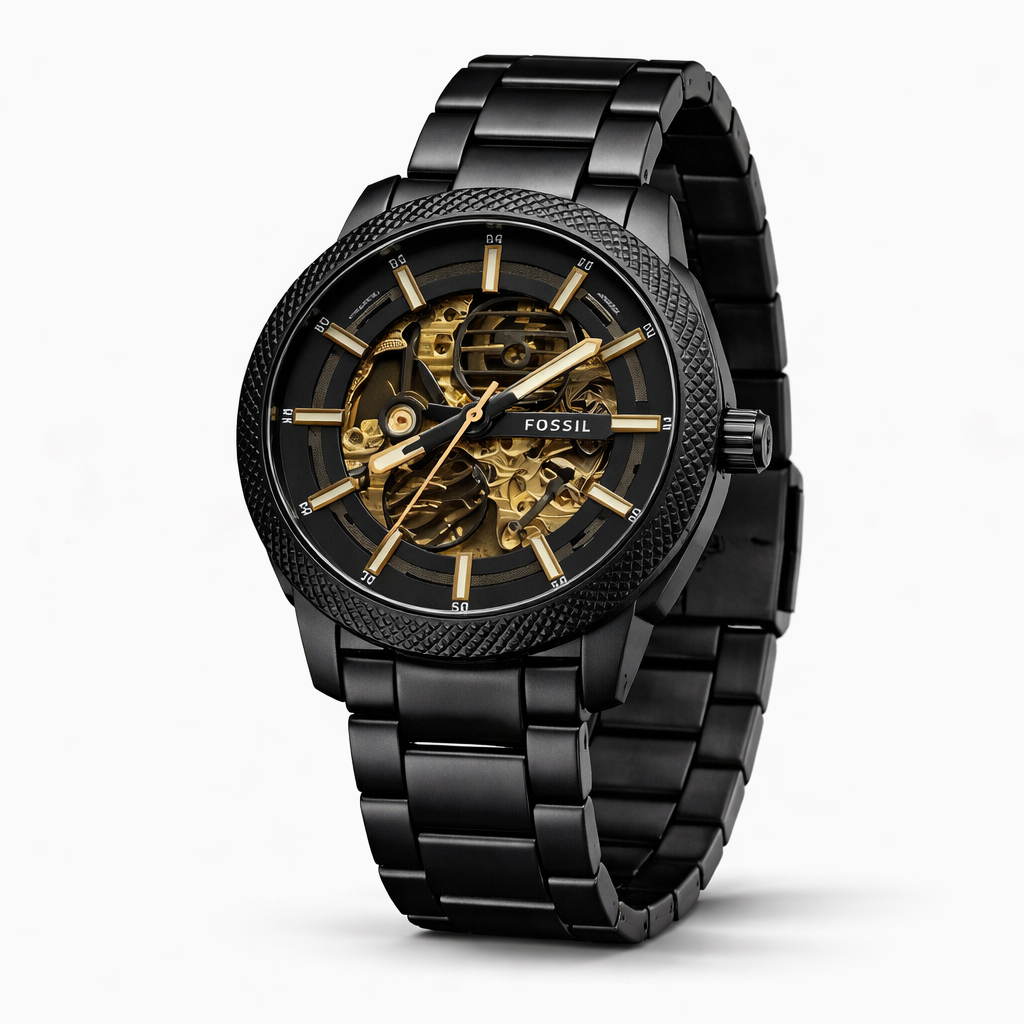 Fossil Automatic Skeleton Black Dial Black Stainless Steel Bracelet