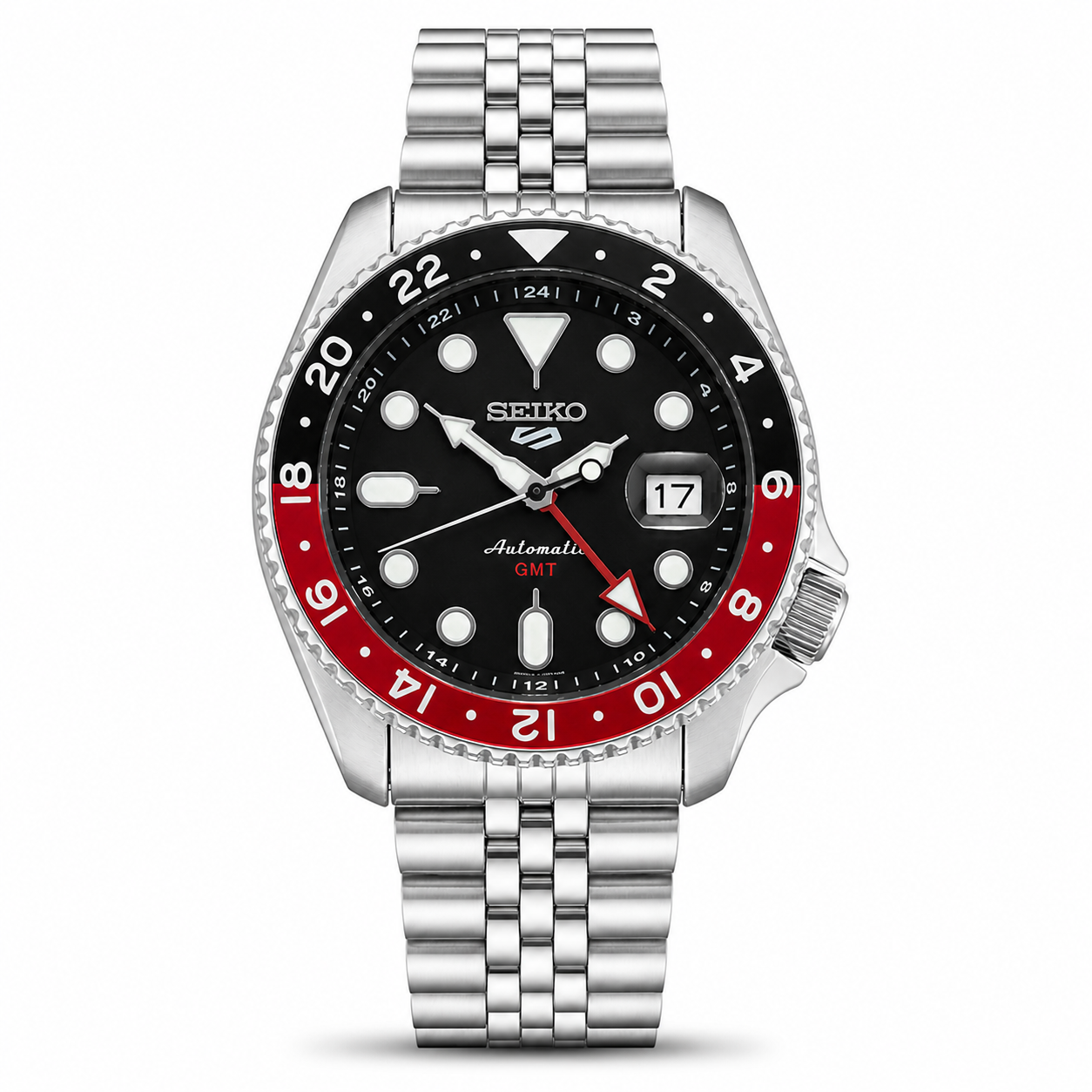 Seiko 5 GMT Automatic Stainless Steel Black Dial Jubilee Watch