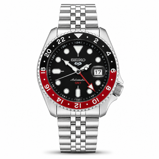 Seiko 5 GMT Automatic Stainless Steel Black Dial Jubilee Watch
