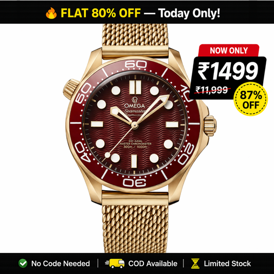 Omega Seamaster Diver Burgundy Dial Gold Mesh Strap