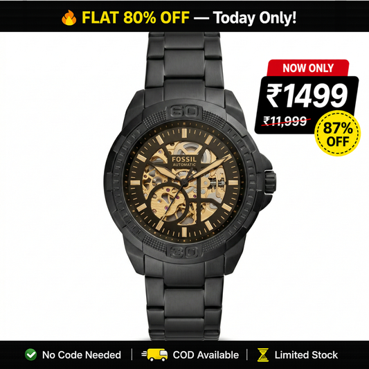 Fossil Skeleton Automatic Black Dial – Black Steel Bracelet