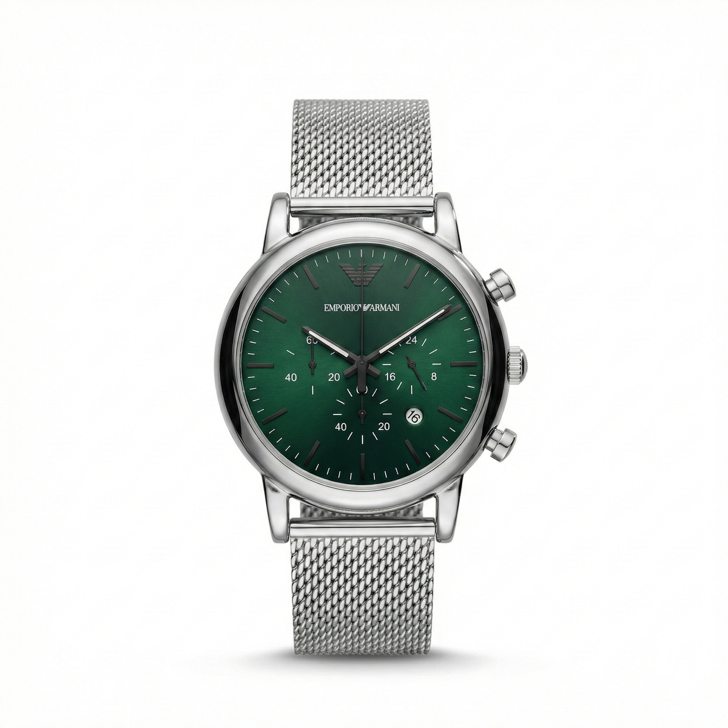 Emporio Armani Silver Mesh Chronograph – Emerald Green Dial