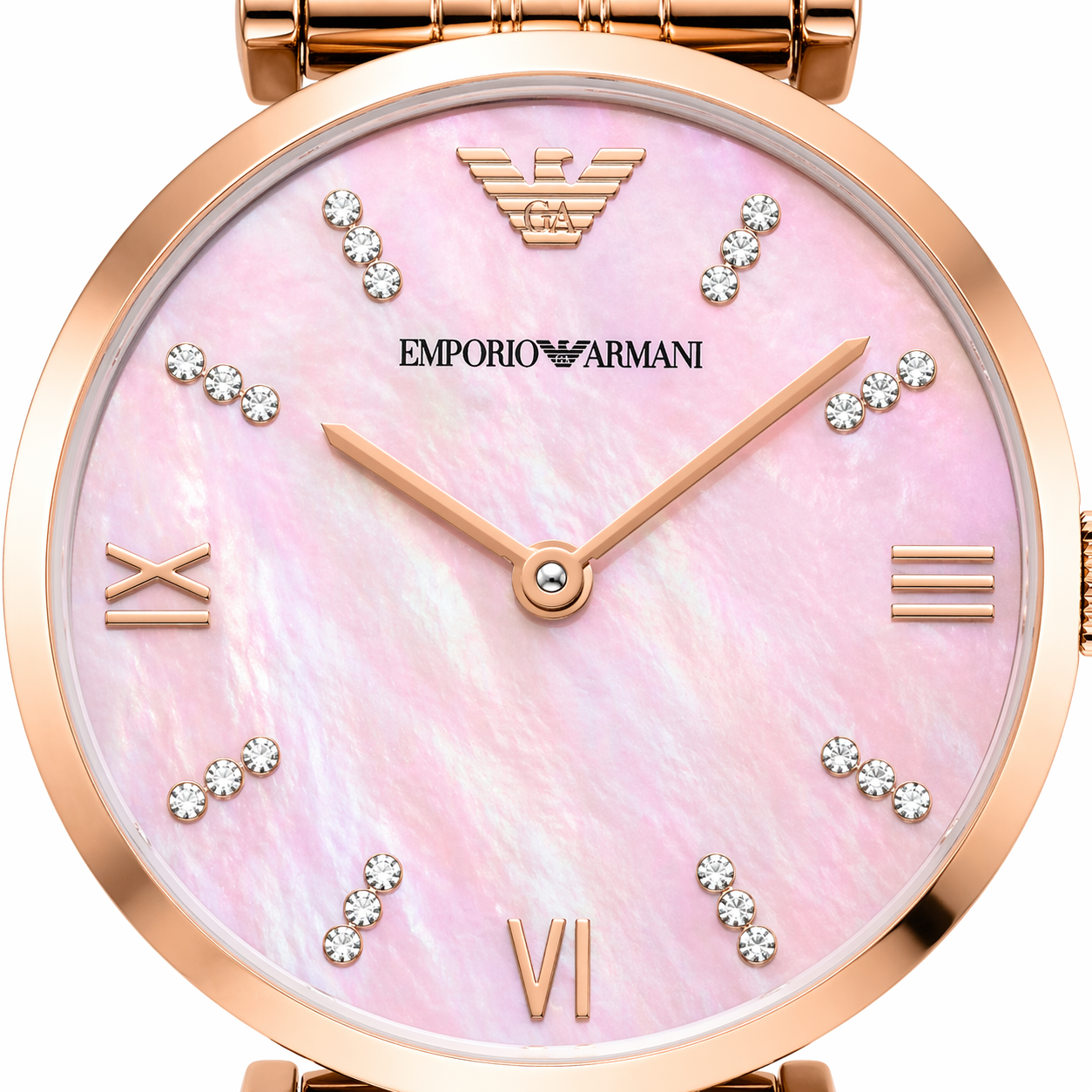 Emporio Armani Minimal Pink Mother-of-Pearl Dial Watch – Rose Gold Case Stainless Steel Bracelet