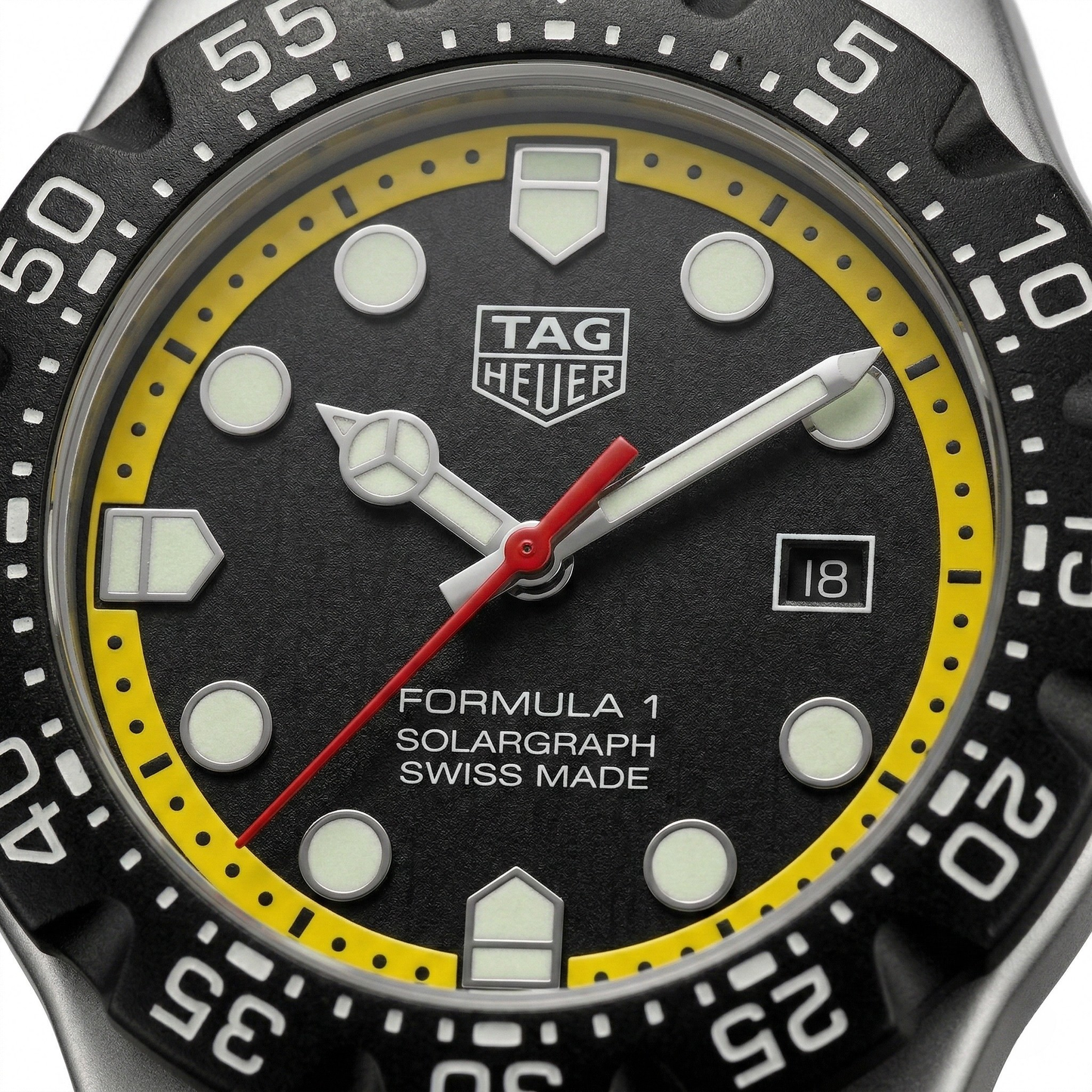 TAG Heuer Formula 1 Solargraph Black Dial Yellow Ring Stainless Steel Bracelet