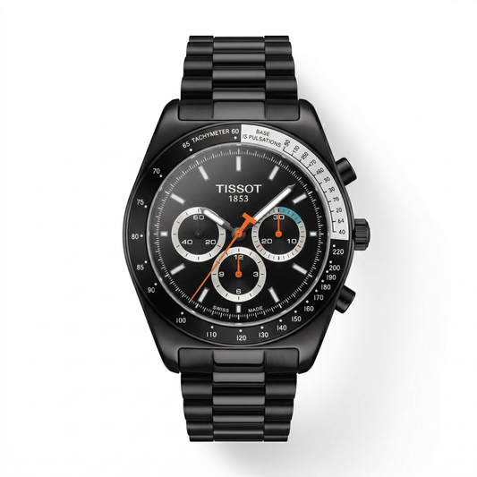 Tissot Chronograph Tonneau Black Dial Black Steel Bracelet
