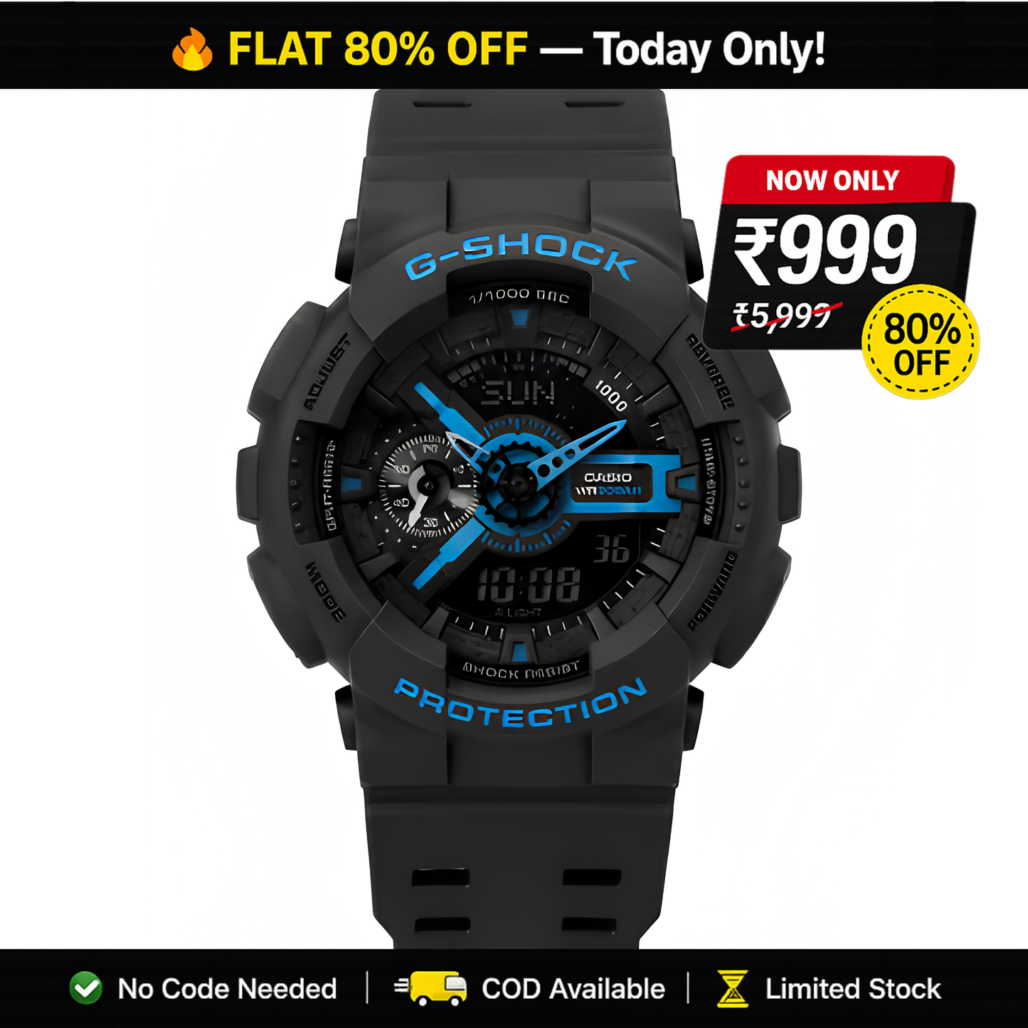 Casio G-SHOCK Analog Digital Black Resin Strap Watch – Blue Accent Edition