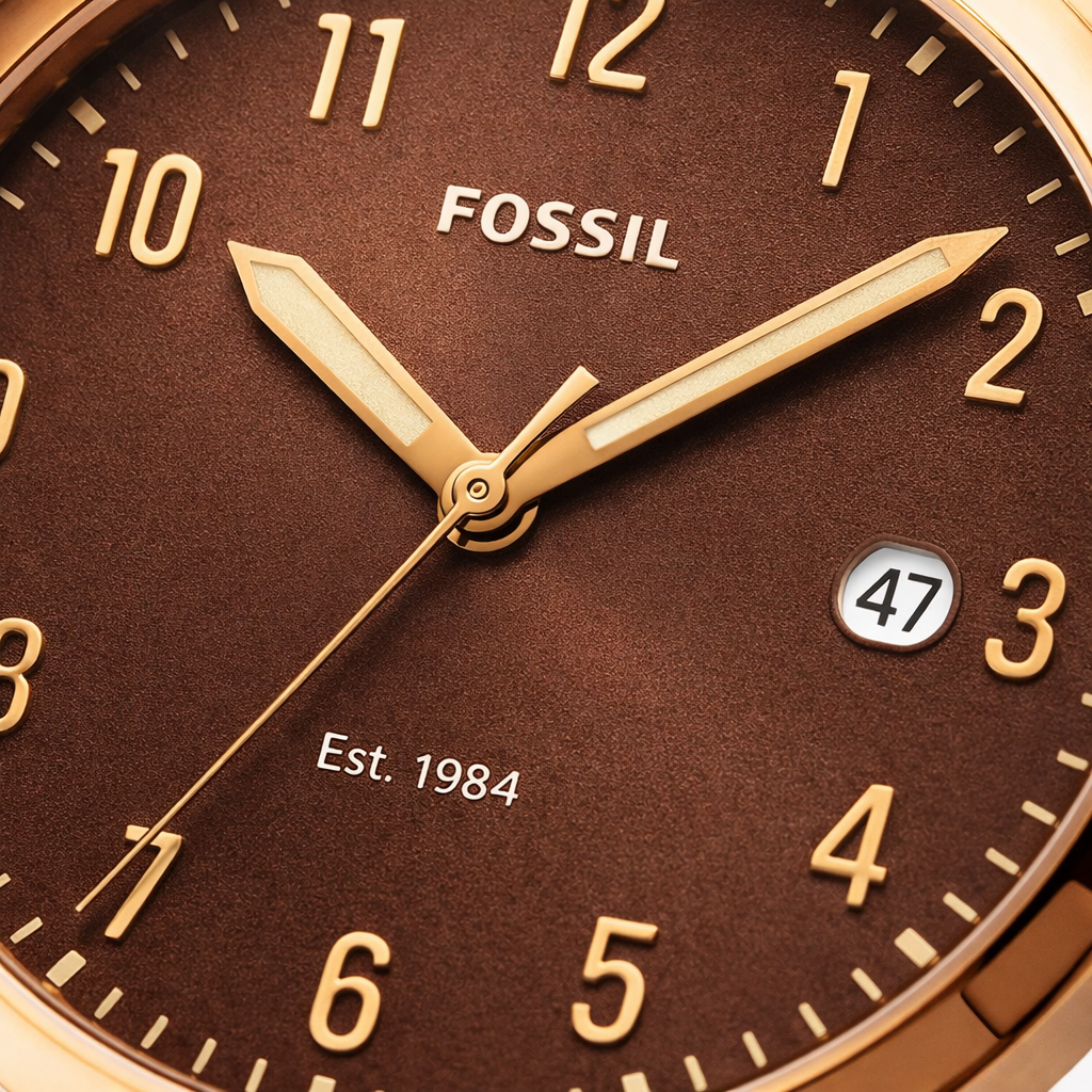 Fossil Classic Brown Dial Rose Gold Case Brown Leather Strap