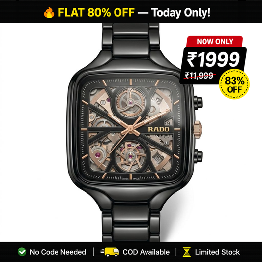 Rado Inspired Skeleton Automatic Square Black Ceramic Strap Watch