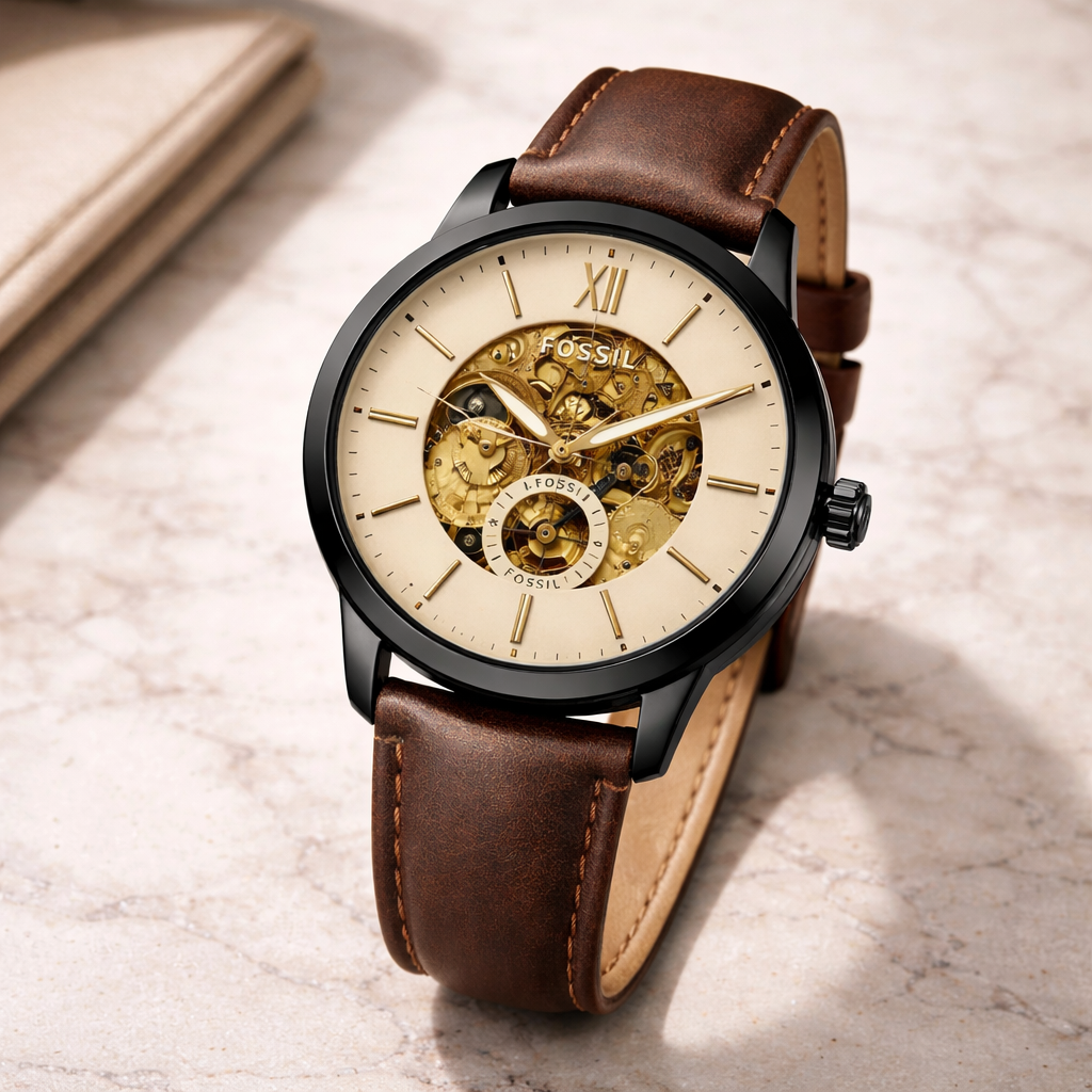 Fossil Skeleton Classic Cream Dial – Brown Leather Strap