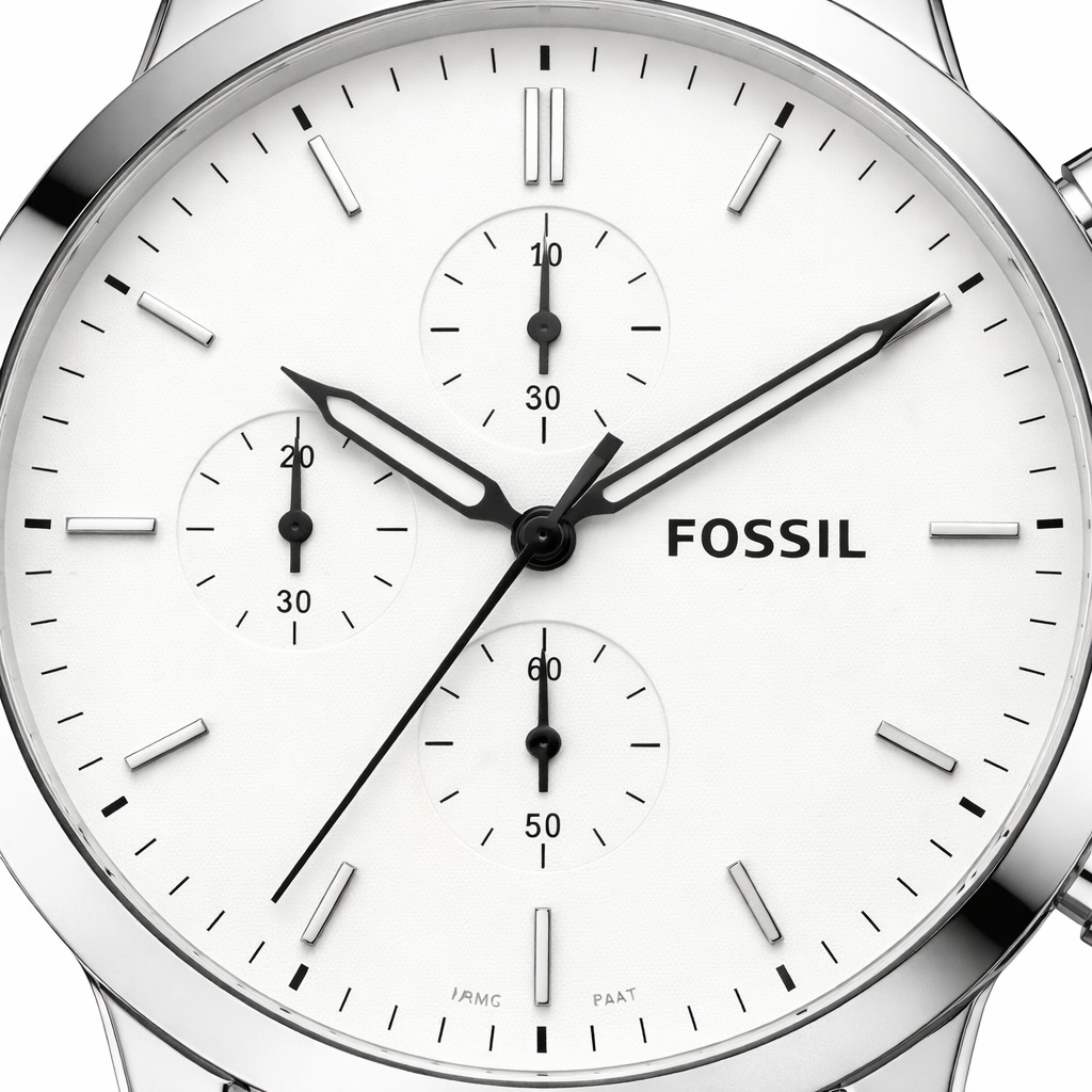 Fossil Chronograph White Dial Silver Case Brown Leather Strap