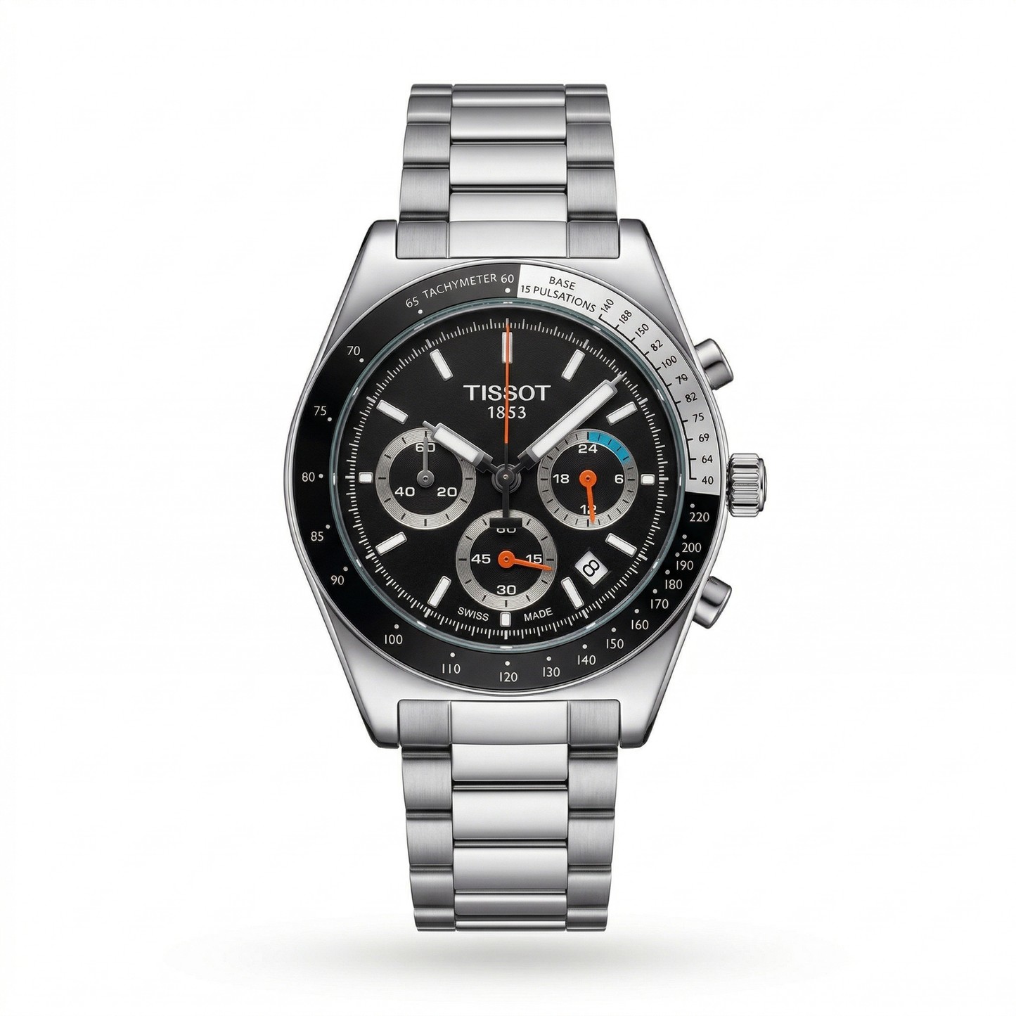 Tissot Chronograph Black Dial Silver Case Stainless Steel Bracelet