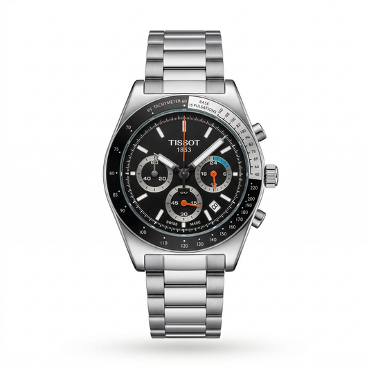 Tissot Chronograph Black Dial Silver Case Stainless Steel Bracelet