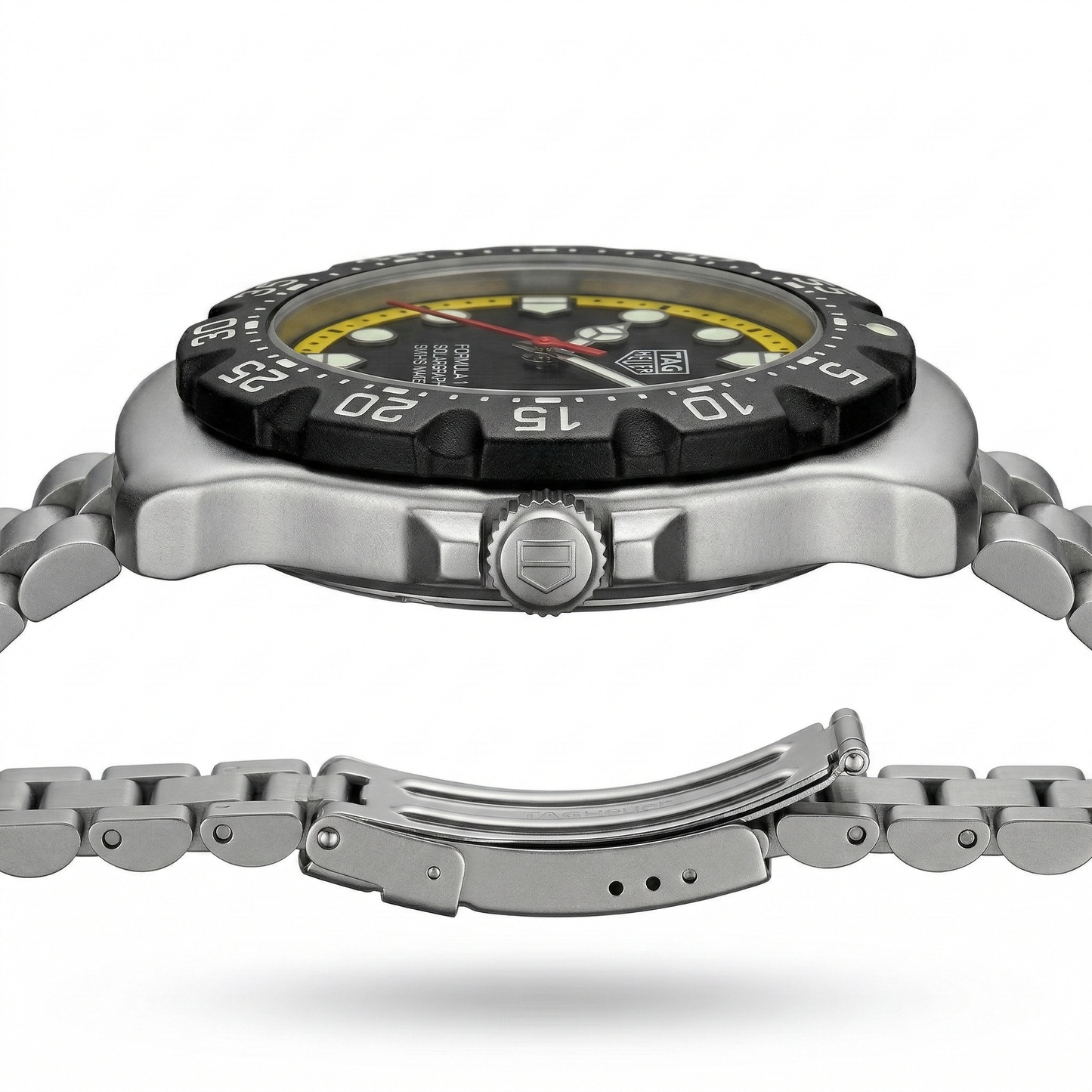 TAG Heuer Formula 1 Solargraph Black Dial Yellow Ring Stainless Steel Bracelet