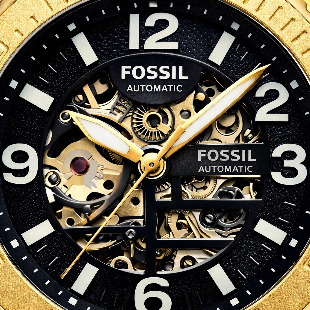 Fossil Automatic Skeleton Black Dial Gold Stainless Steel Bracelet