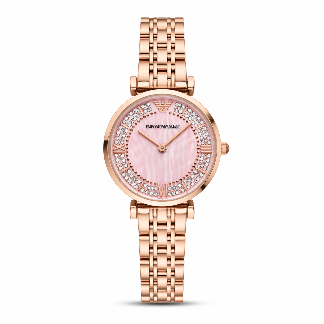 Emporio Armani Crystal Pink Dial Watch – Rose Gold Case Stainless Steel Bracelet