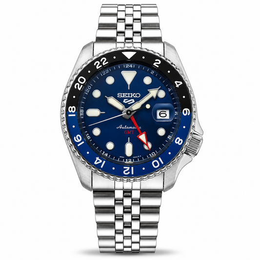 Seiko 5 GMT Automatic Stainless Steel Blue Dial Jubilee Watch