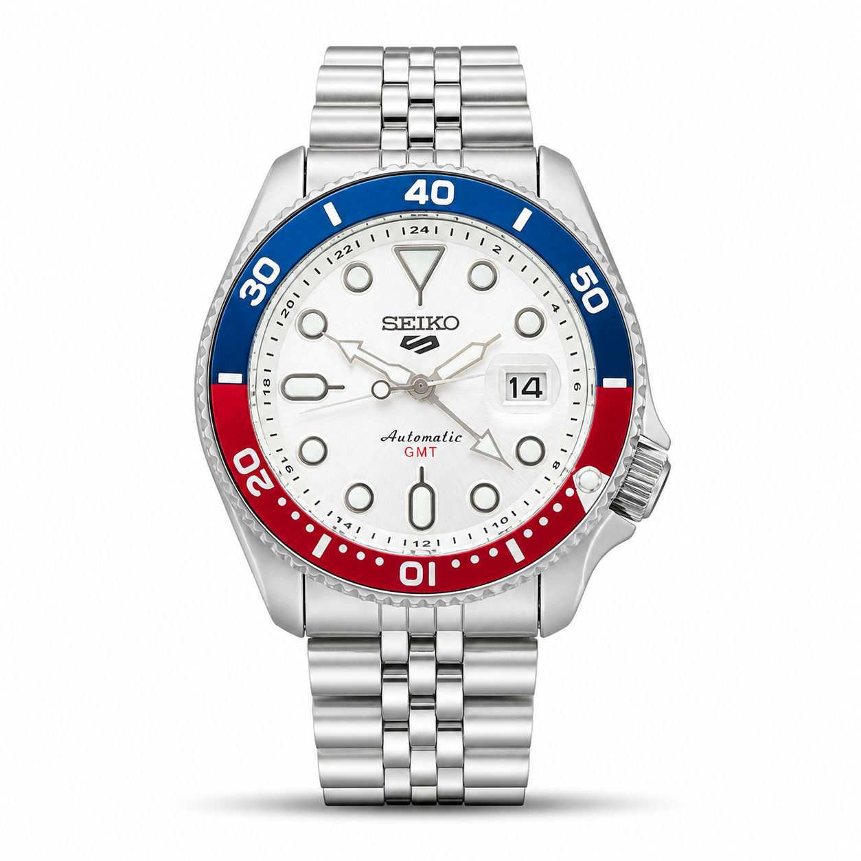 Seiko 5 GMT Automatic Stainless Steel White Dial Jubilee Watch