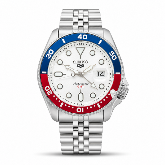 Seiko 5 GMT Automatic Stainless Steel White Dial Jubilee Watch