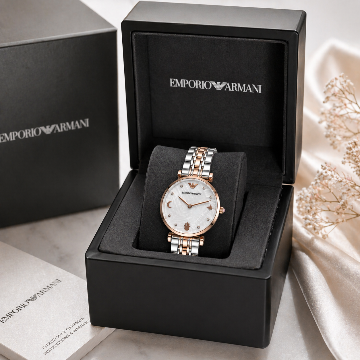Emporio Armani Minimal Moonphase Rose Gold Dual-Tone Stainless Steel Watch