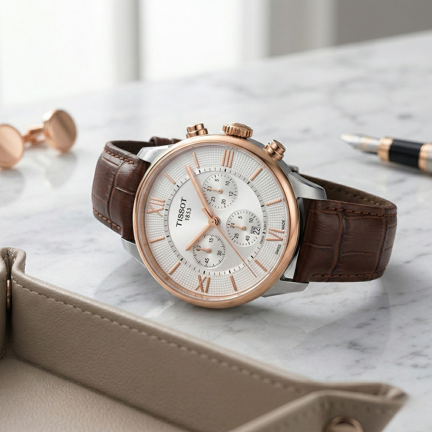 Tissot Chemin 1853 – White Dial Brown Leather Chronograph