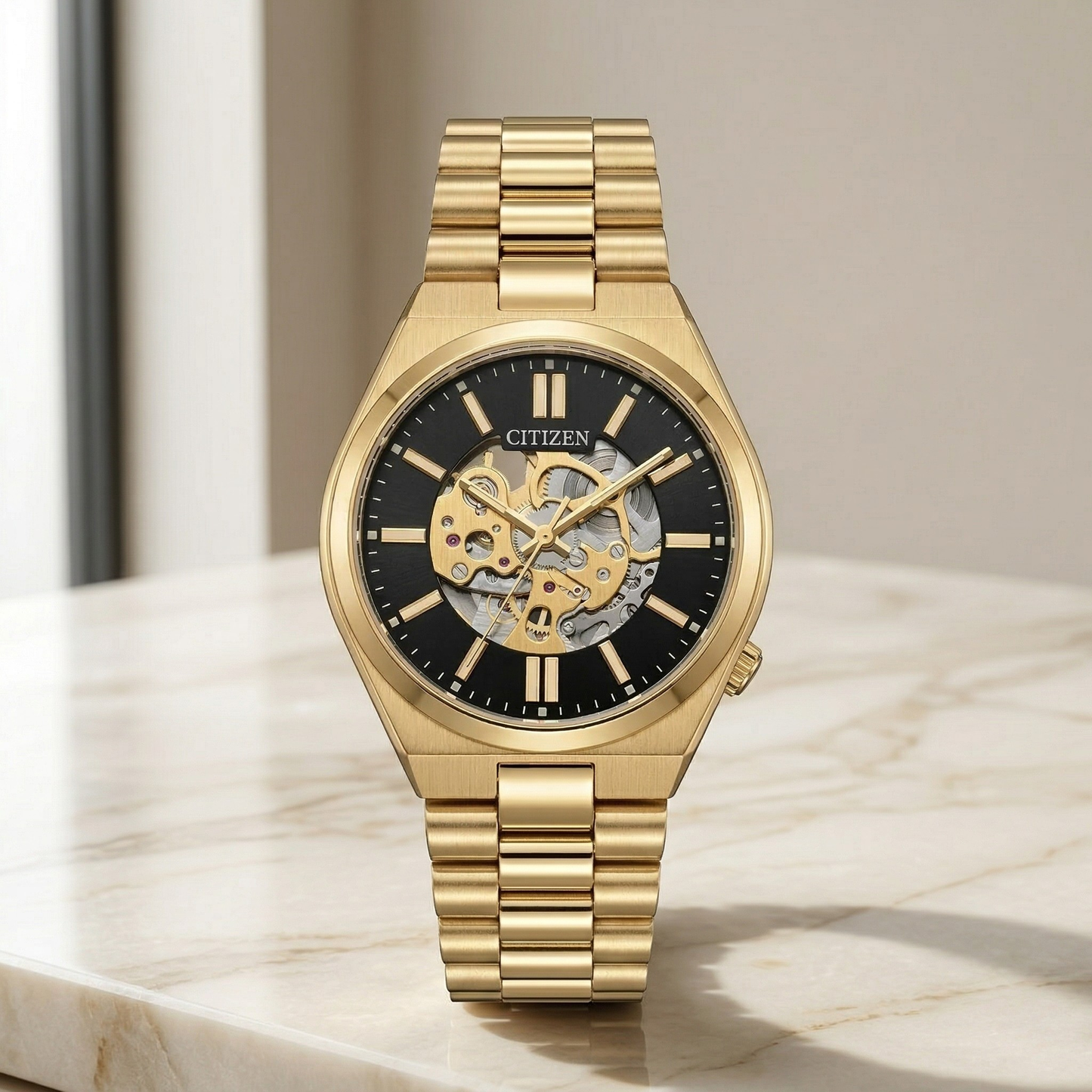 Citizen Open-Heart Automatic Gold Case Stainless Steel Bracelet
