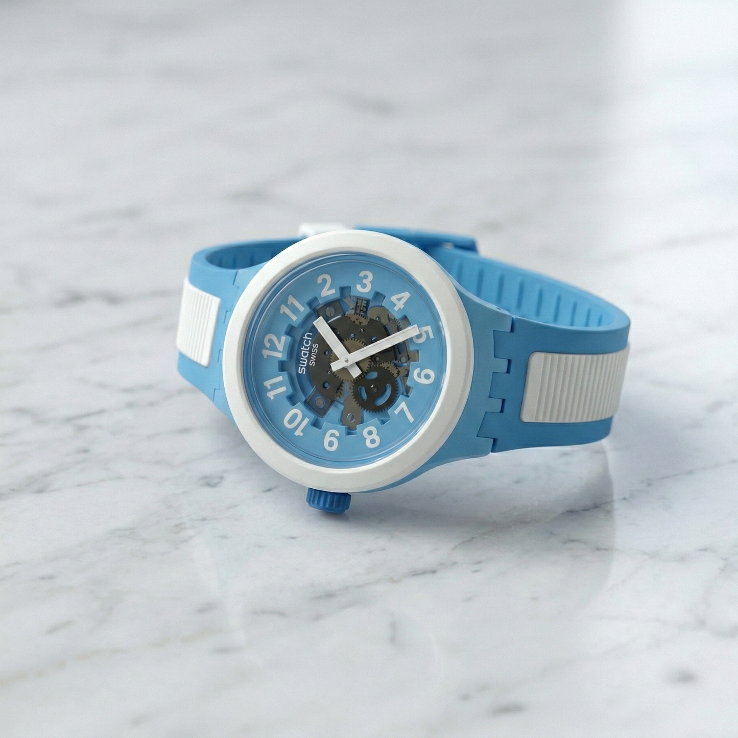 Swatch Big Bold Sky Blue – White Case Silicone Strap