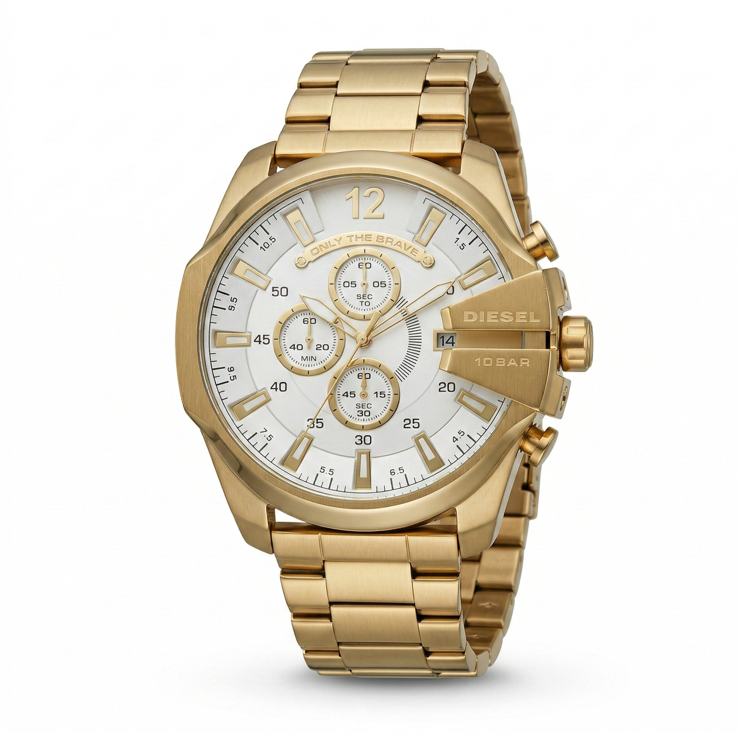 Diesel Only The Brave Chronograph Gold Case White Dial Steel Bracelet