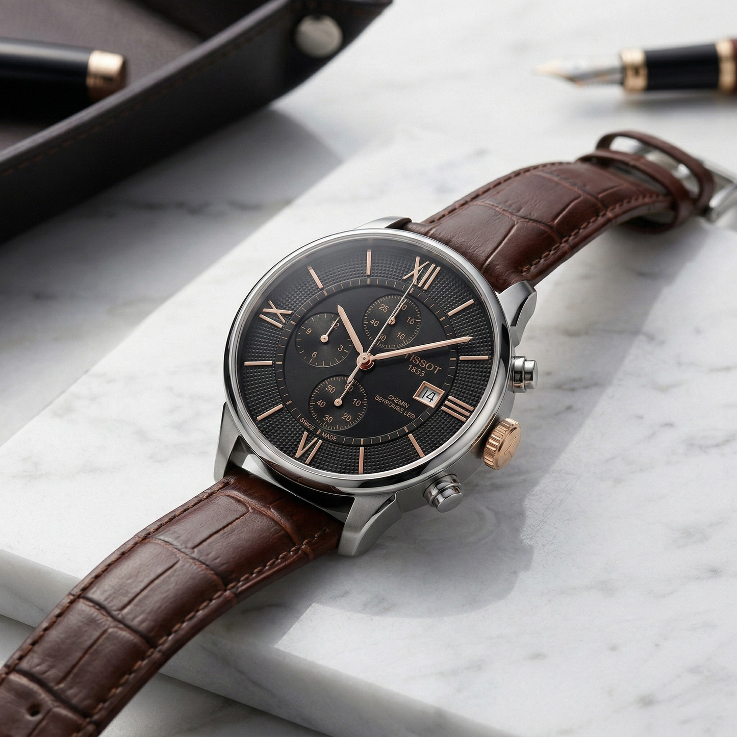 Tissot Chemin 1853 – Black Dial Brown Leather Chronograph