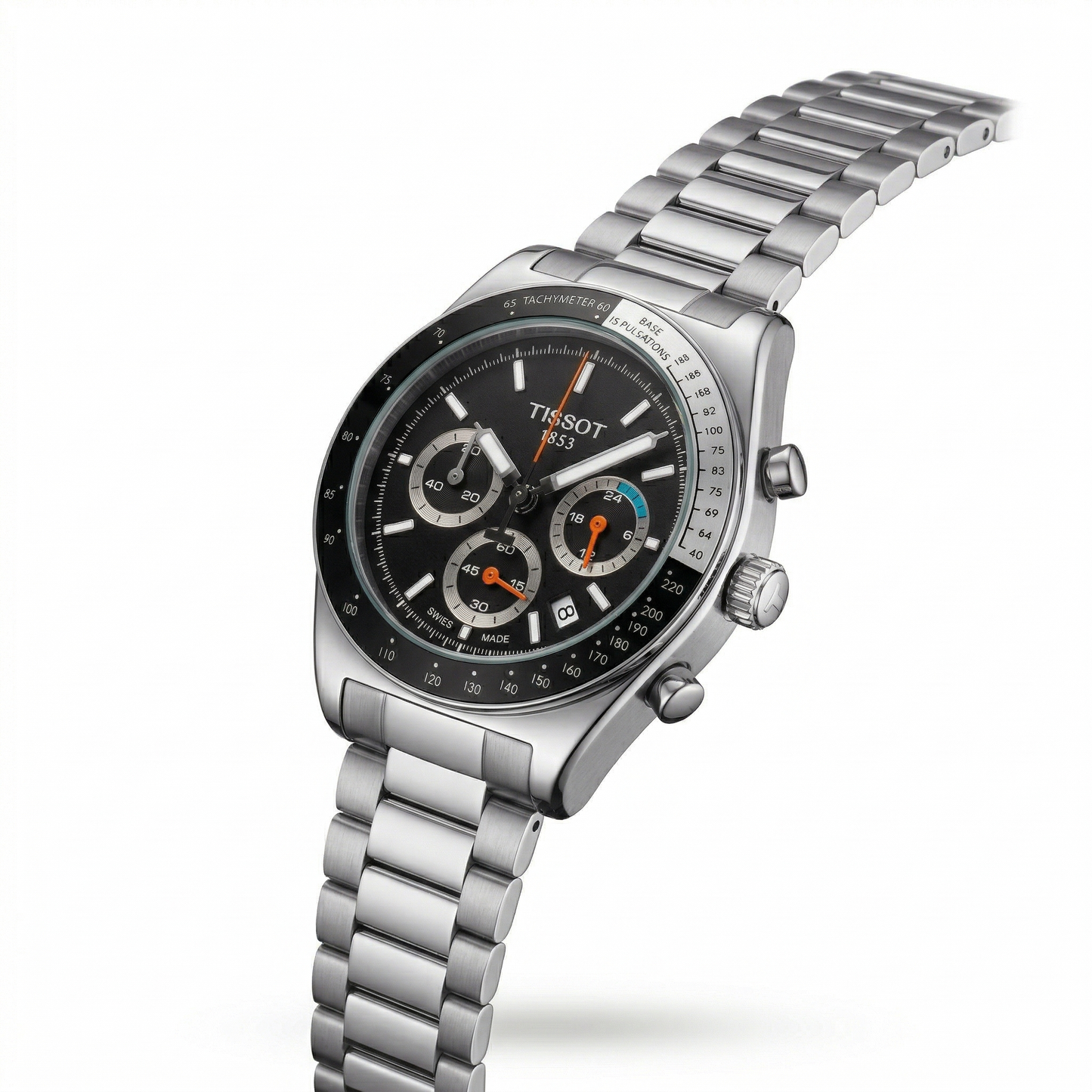 Tissot Chronograph Black Dial Silver Case Stainless Steel Bracelet