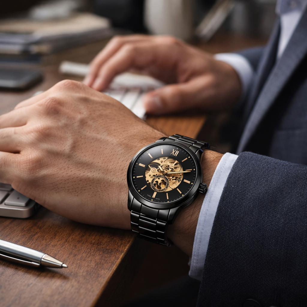Fossil Skeleton Automatic Black Dial – Black Steel Bracelet