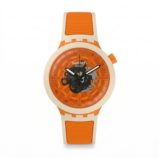 Swatch Swiss Skeleton Round White Case Blue Silicone Strap