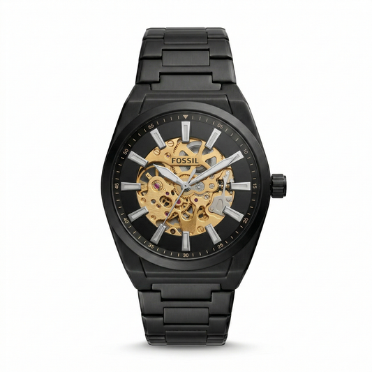 Fossil Everett Automatic Skeleton Black Case Black Stainless Steel Bracelet