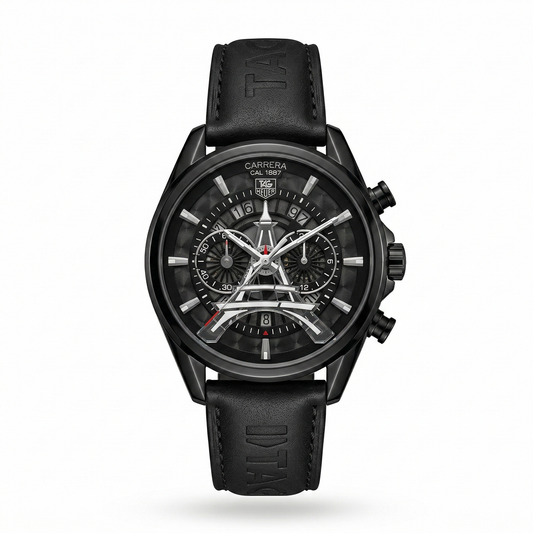 TAG Heuer Carrera Eiffel Tower Edition Black Case Black Leather Strap Chronograph