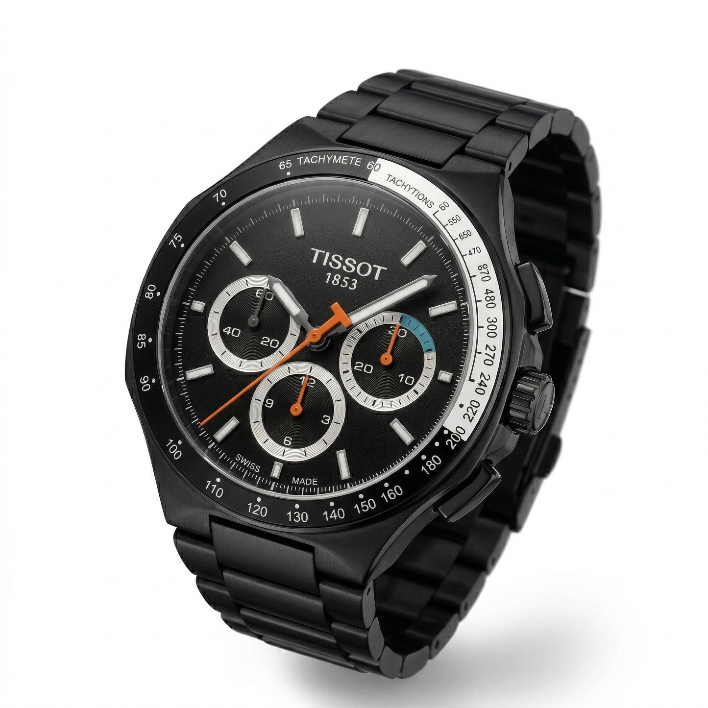 Tissot Chronograph Tonneau Black Dial Black Steel Bracelet