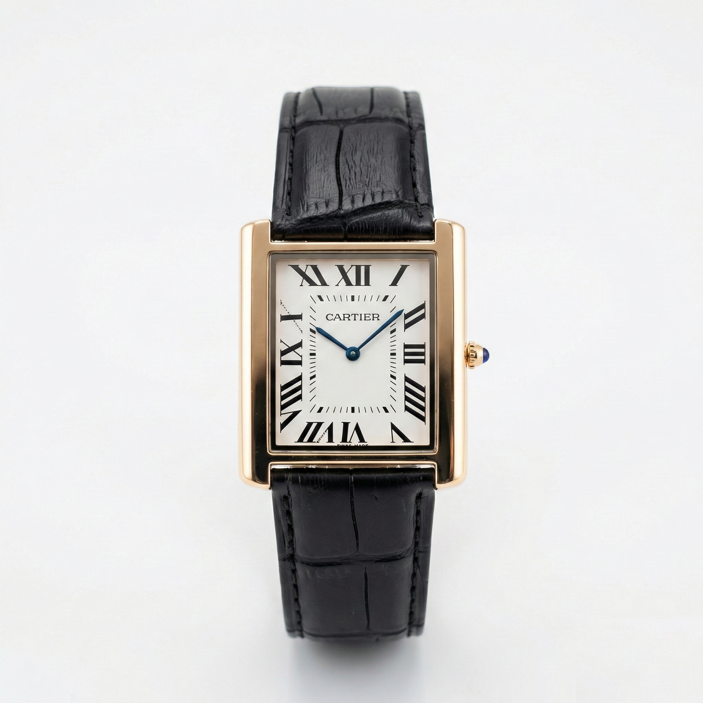 Cartier Slim Rectangular – Gold Case Black Leather