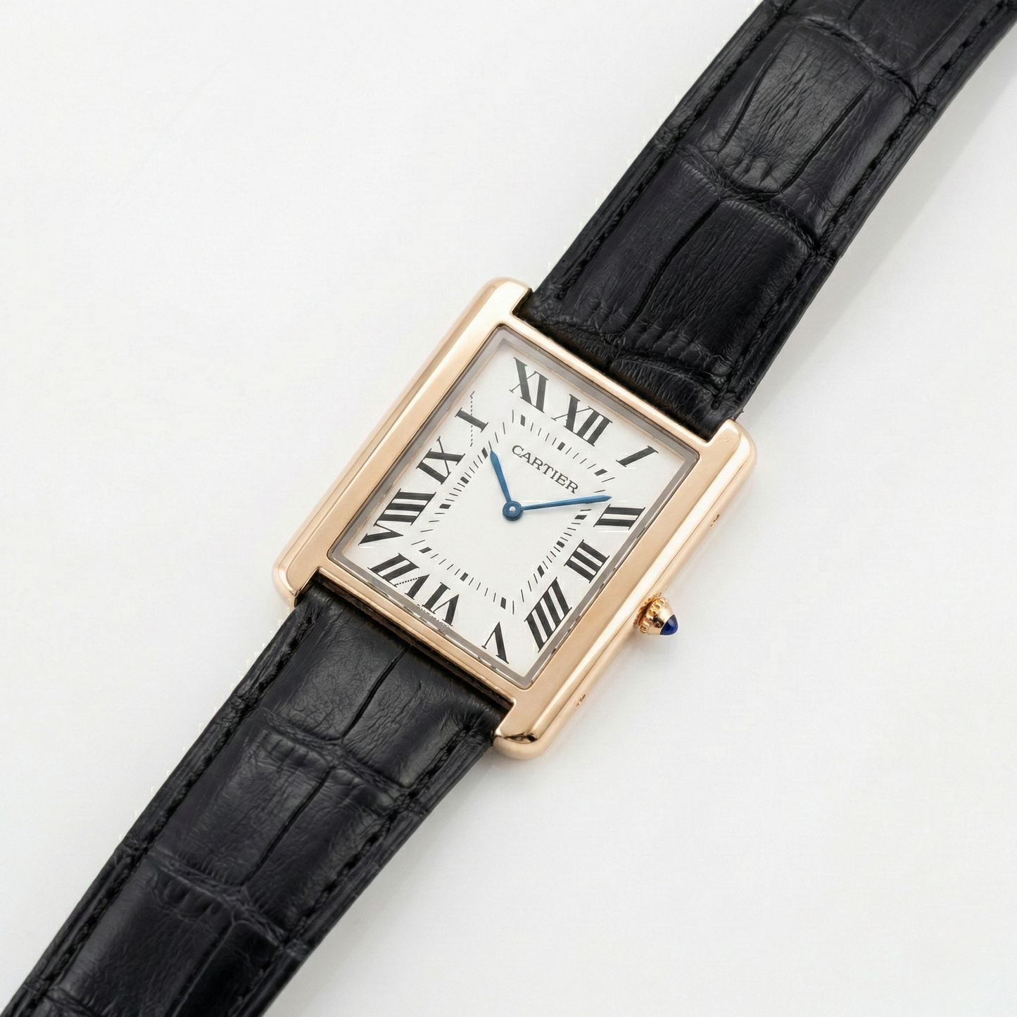 Cartier Slim Rectangular – Gold Case Black Leather