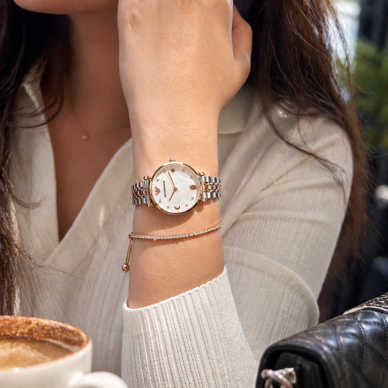 Emporio Armani Minimal Moonphase Rose Gold Dual-Tone Stainless Steel Watch