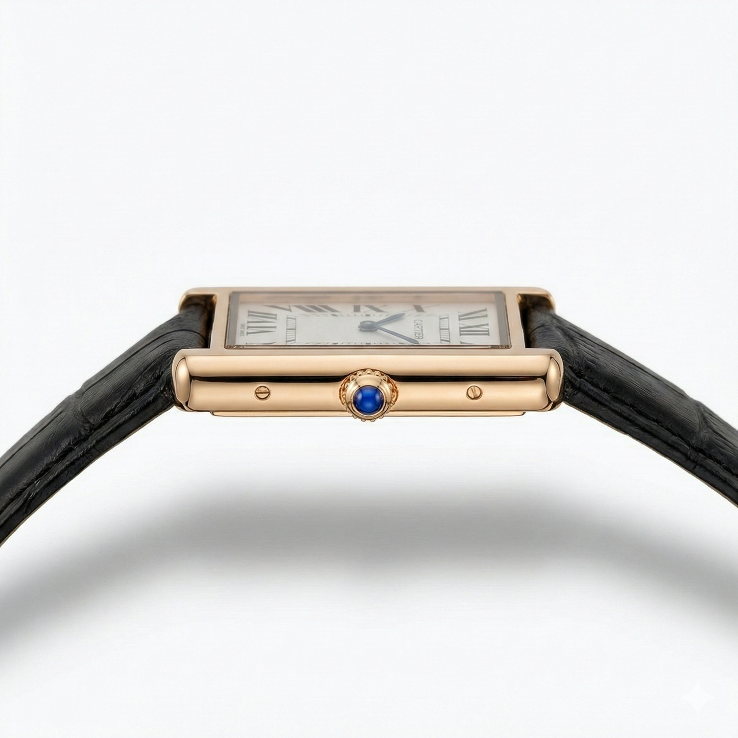 Cartier Slim Rectangular – Gold Case Black Leather