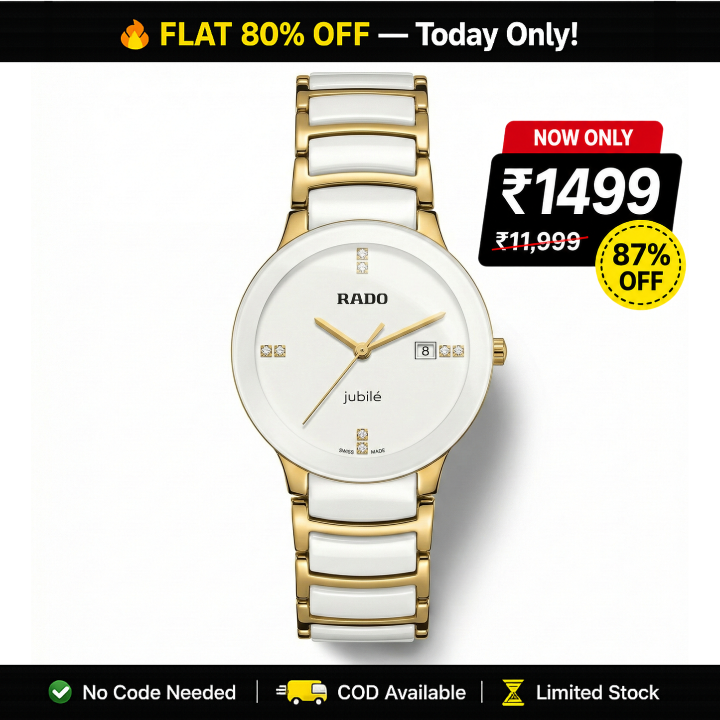 Rado Jubile Round White – Gold Accents