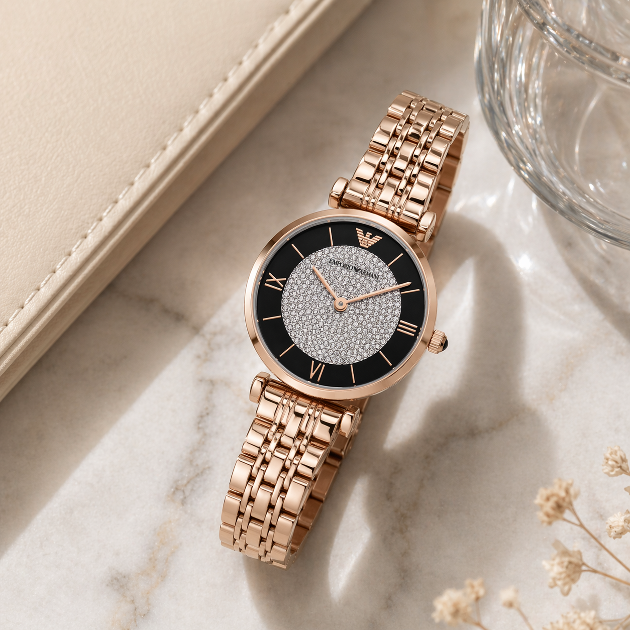 Emporio Armani Crystal Luxe Dial Watch – Rose Gold Case Stainless Steel Bracelet