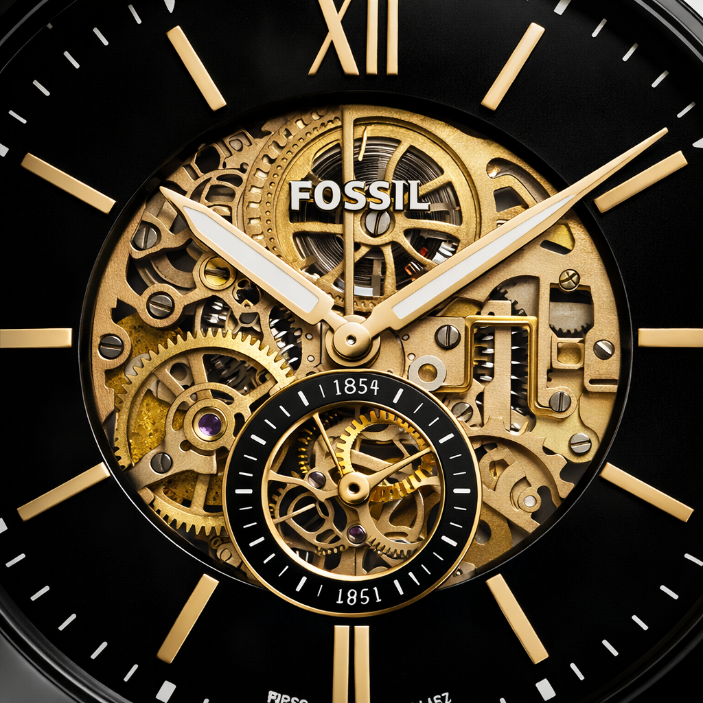 Fossil Skeleton Classic Black Case Brown Leather Watch