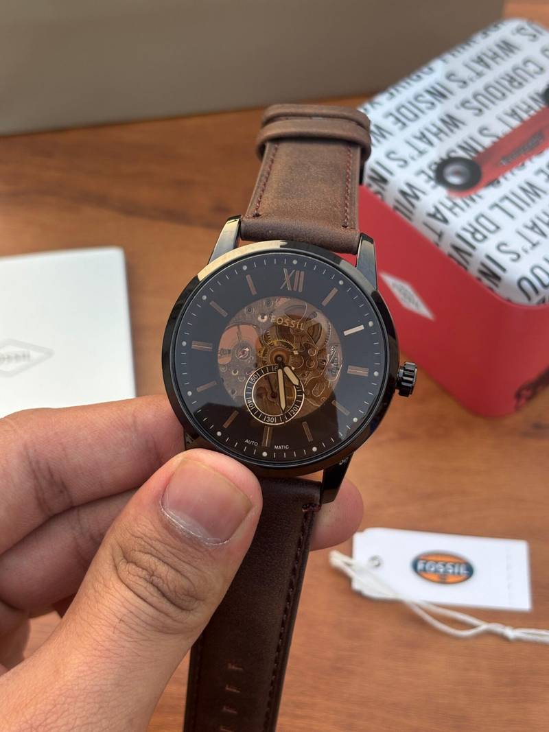 Fossil Skeleton Classic Black Case Brown Leather Watch
