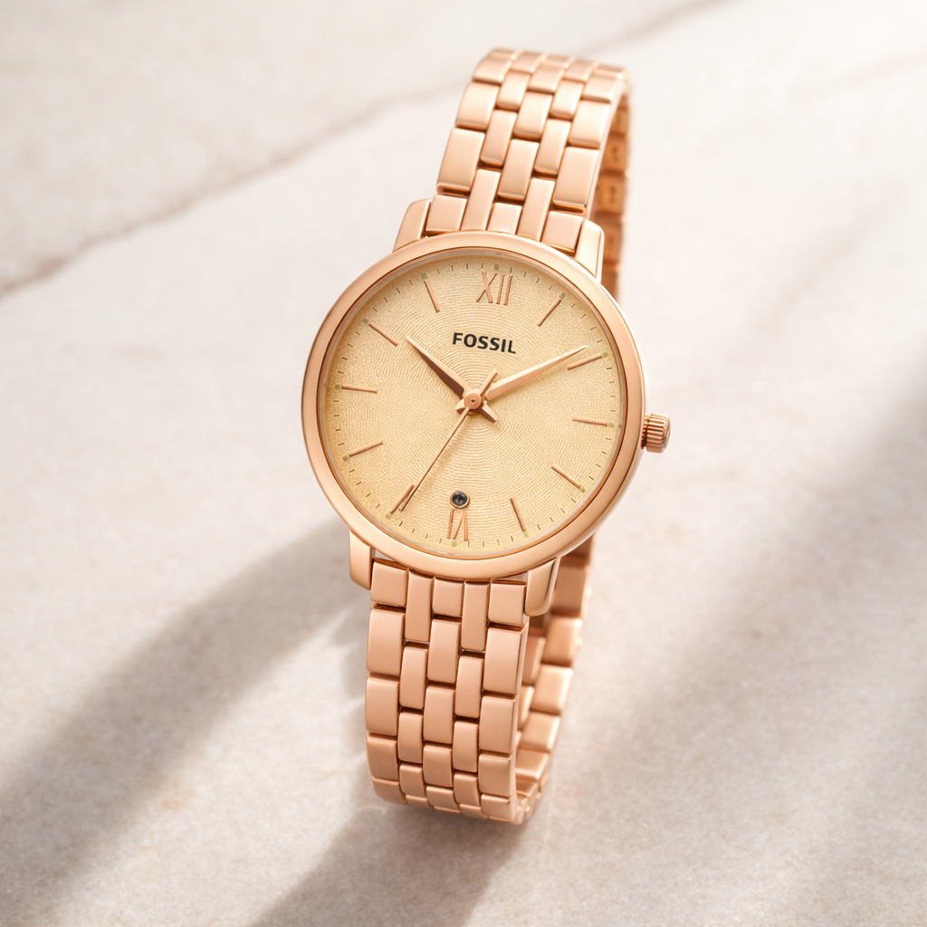 Fossil Minimal Champagne Dial Rose Gold Stainless Steel Bracelet