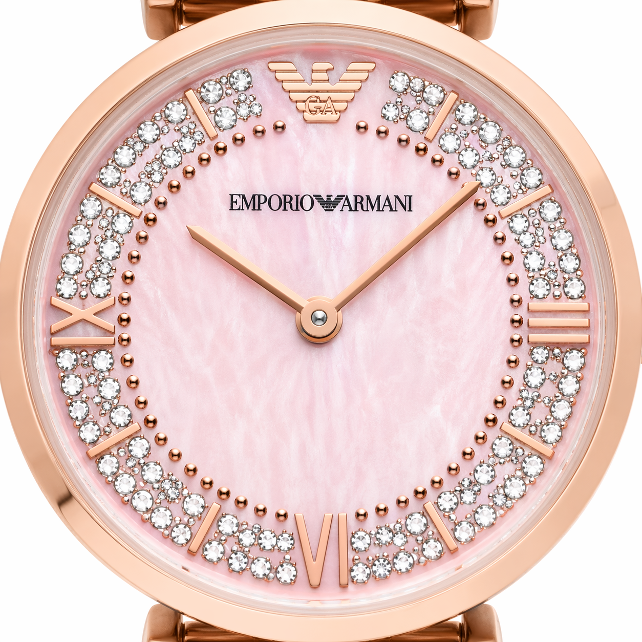 Emporio Armani Crystal Pink Dial Watch – Rose Gold Case Stainless Steel Bracelet