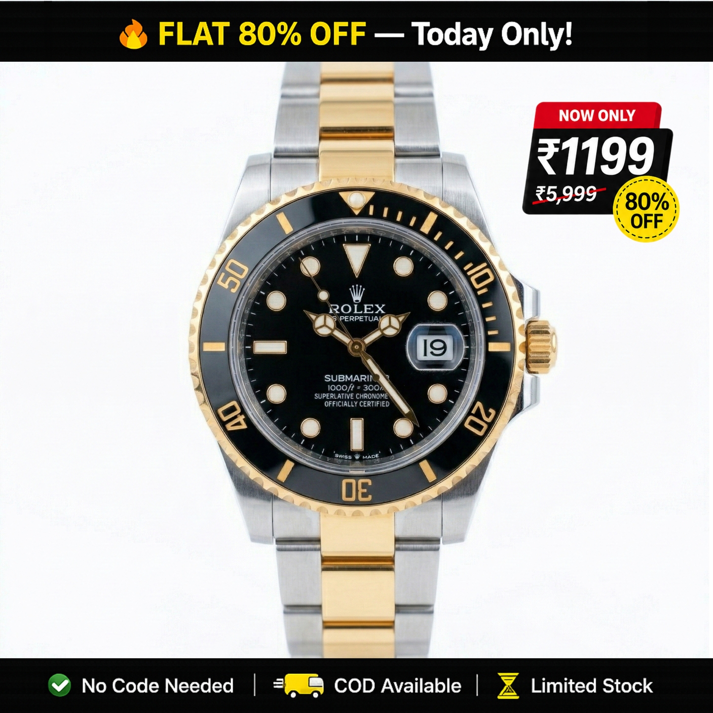 Rolex Oyster Perpetual Submariner Black Dial Gold Bezel Two-Tone Steel Bracelet