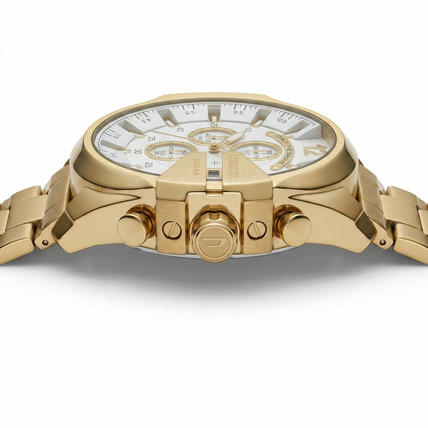 Diesel Only The Brave Chronograph Gold Case White Dial Steel Bracelet
