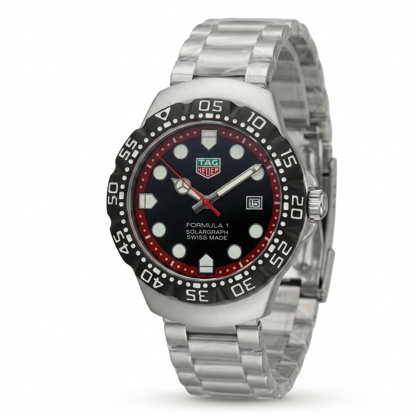 TAG Heuer Formula 1 Solargraph Black Dial Silver Case Stainless Steel Bracelet