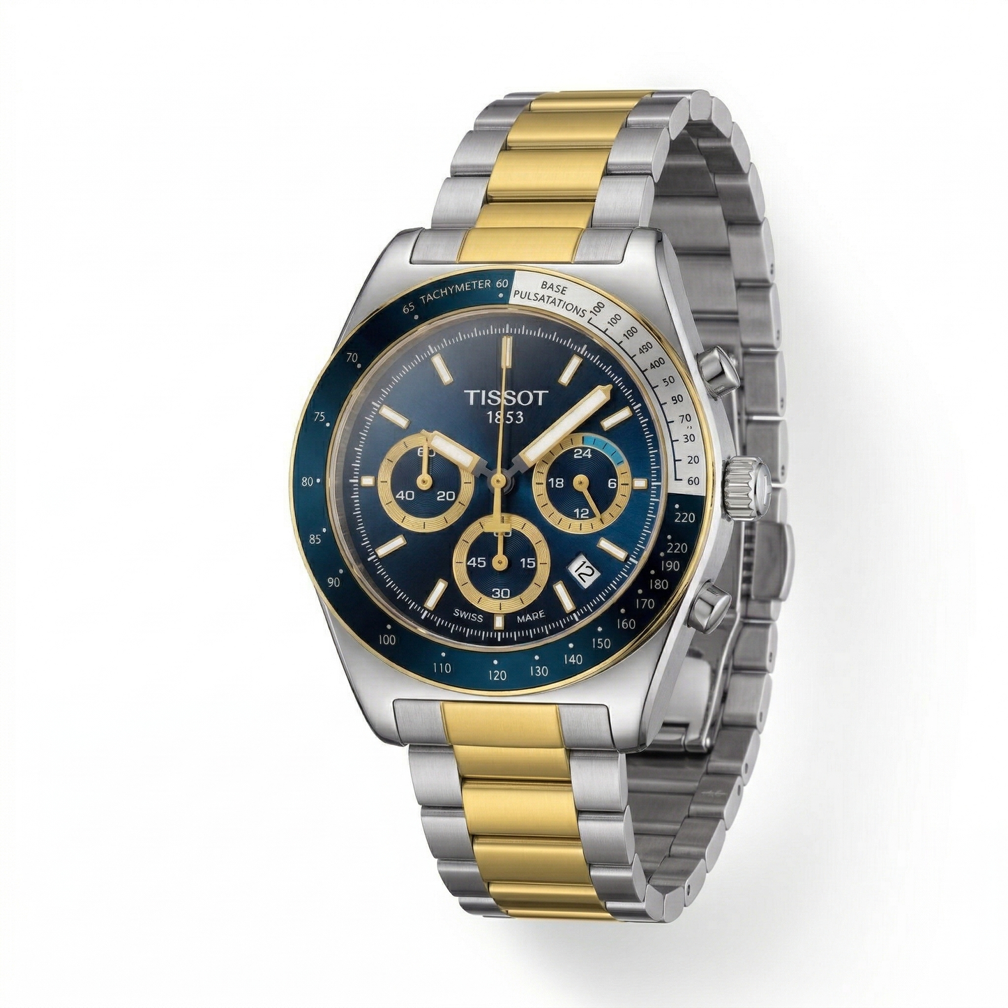 Tissot Chronograph Blue Dial Silver Case Two-Tone Steel Bracelet